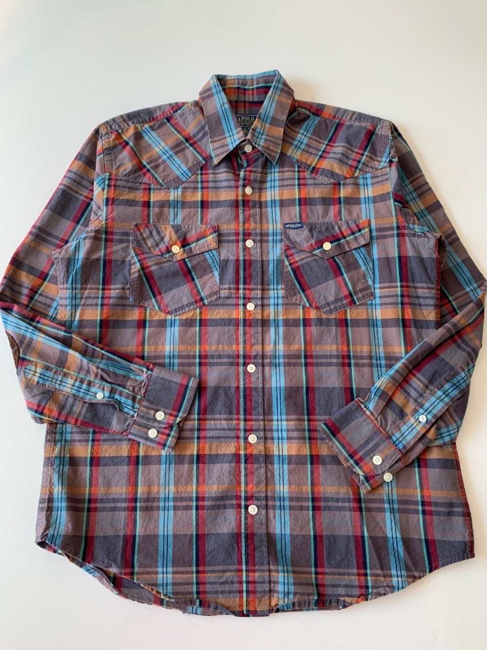 Polo Ralph Lauren Men’s size L Plaid Shirt Long Sleeve with Elbow Patches